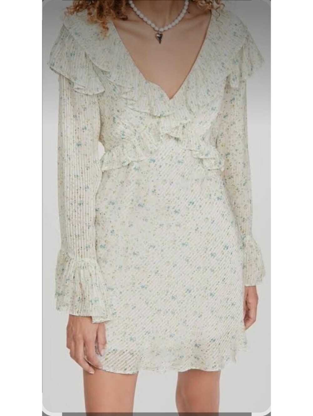 Free People Ivory Combo Floral Ruffle Dress Size 10